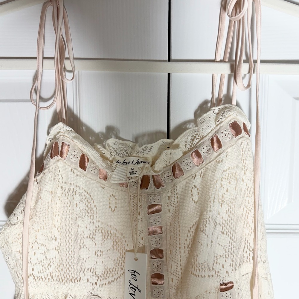 NWT For Love And Lemons Charlotte Cream Pink Maxi Dress - Picture 7 of 7